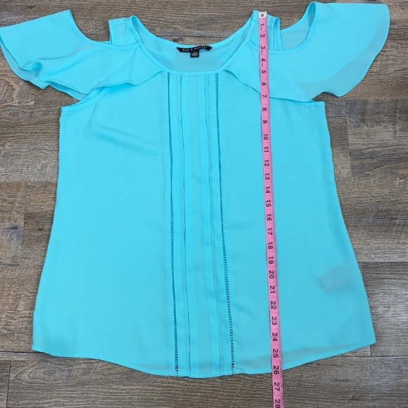 Zac & Rachel Teal Cold Shoulder Blouse M - Picture 9 of 10